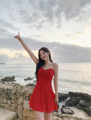 Shirred heart neck camisole dress (3 colors)