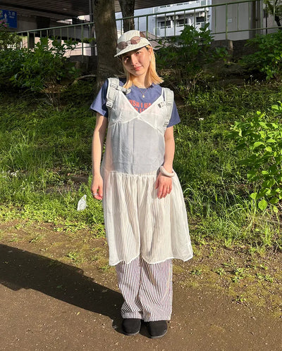 See-through gathered yoke camisole dress