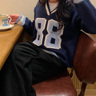 88 V-neck bicolor knit