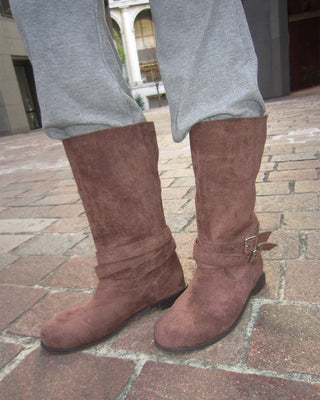 Ankle double belt 2-way suede boots