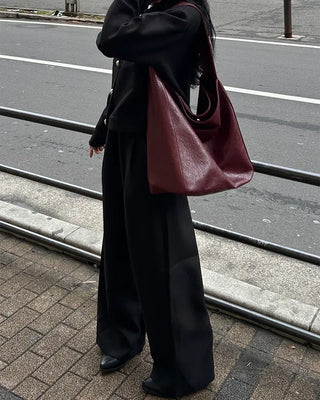 Belted Elastic Waist Tweed Wide Pants