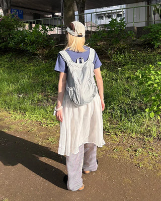 See-through gathered yoke camisole dress
