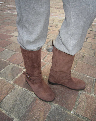 Ankle double belt 2-way suede boots