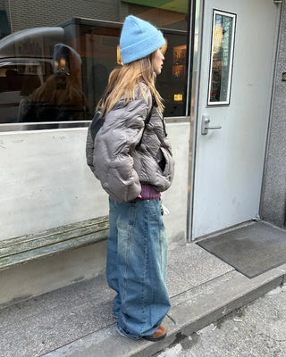 (Unisex) Center Seam Washed Balloon Denim Pants