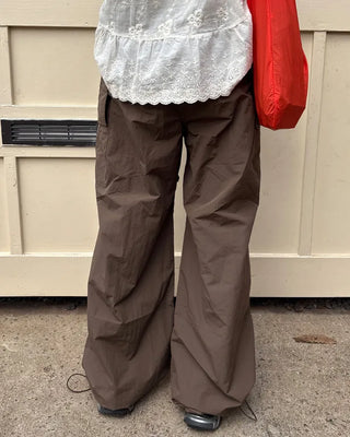 Waist drawstring cargo parachute pants