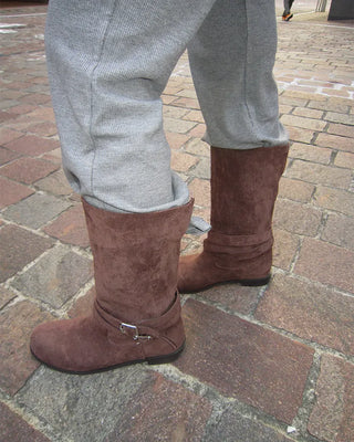 Ankle double belt 2-way suede boots