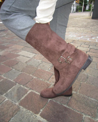 Ankle double belt 2-way suede boots