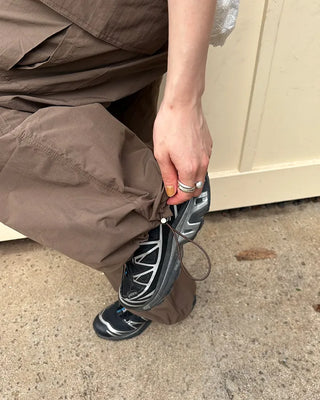 Waist drawstring cargo parachute pants