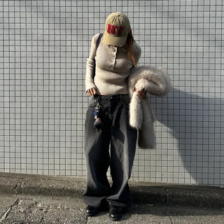 One-tuck wide denim pants