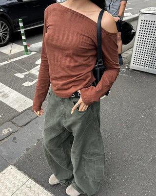 Asymmetrical Shoulder Double Border Long Cut and Sew
