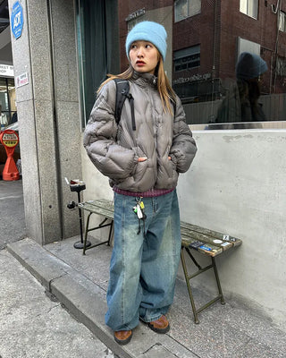 (Unisex) Center Seam Washed Balloon Denim Pants