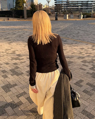 One-pleat low-waist slacks