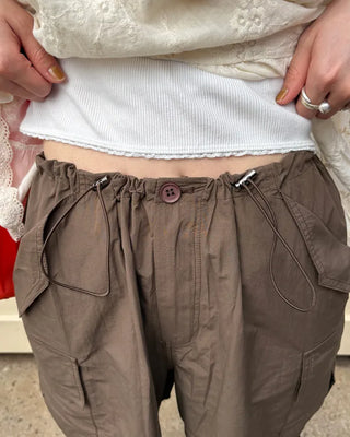 Waist drawstring cargo parachute pants
