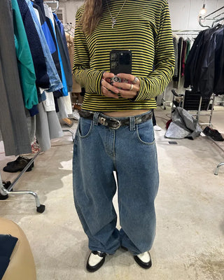Round neck simple striped long T-shirt