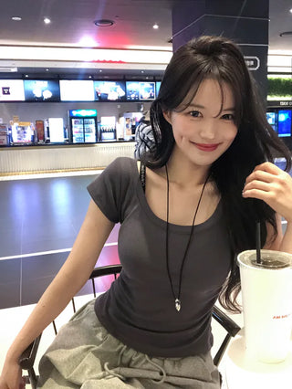 Slim Shirred Short-Sleeve T-Shirt
