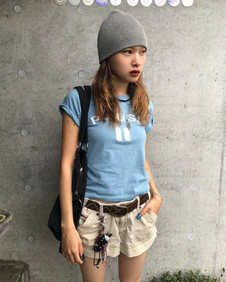 PAUSE Patch Semi-Cropped Half T-Shirt