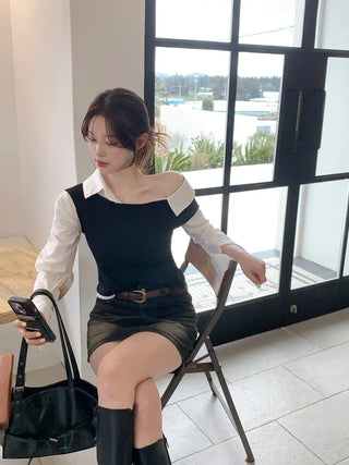 One-shoulder cropped shirt
