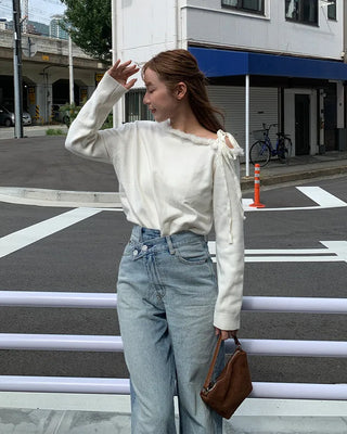 Fringe detail off-shoulder knit