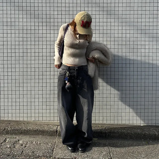 One-tuck wide denim pants