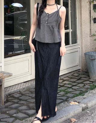 [4 colors] Slit Denim Long Skirt