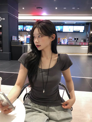 Slim Shirred Short-Sleeve T-Shirt