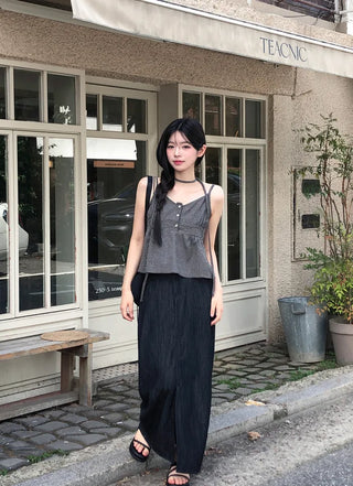 [4 colors] Slit Denim Long Skirt