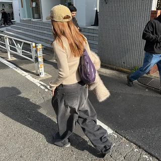 One-tuck wide denim pants