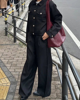 Belted Elastic Waist Tweed Wide Pants