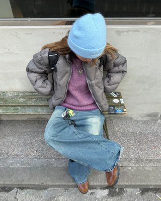 (Unisex) Center Seam Washed Balloon Denim Pants