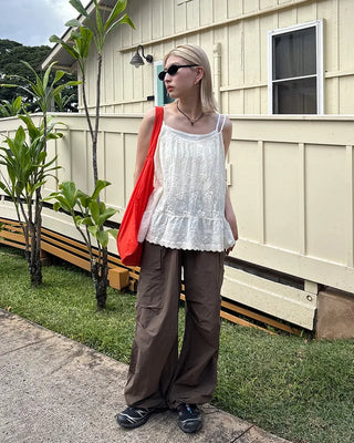 Waist drawstring cargo parachute pants