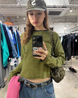Round neck simple striped long T-shirt