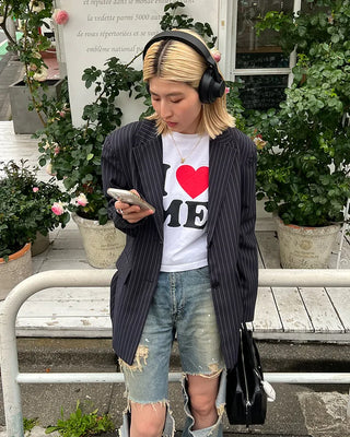 Striped Shoulder Pad Oversized Jacket