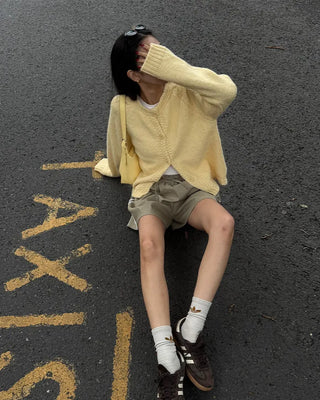 Two-line track elastic waist shorts