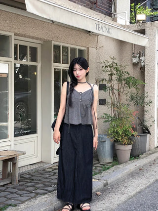 [4 colors] Slit Denim Long Skirt