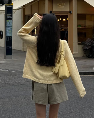 Two-line track elastic waist shorts