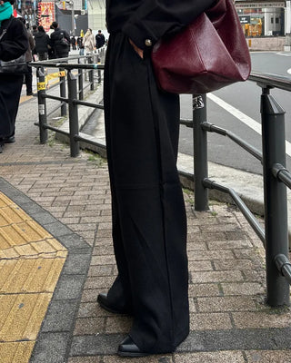 Belted Elastic Waist Tweed Wide Pants