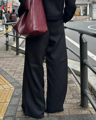 Belted Elastic Waist Tweed Wide Pants
