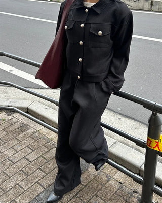 Belted Elastic Waist Tweed Wide Pants