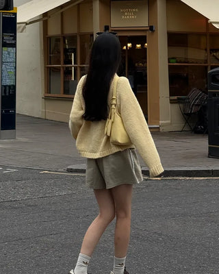 Two-line track elastic waist shorts