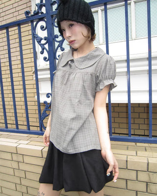 Button-up bust gathered yoke puff blouse