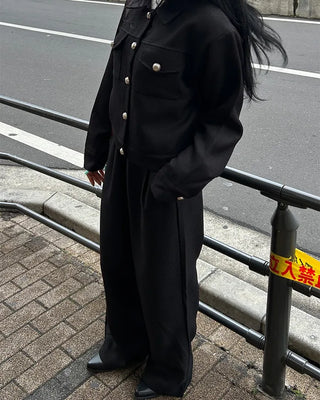 Belted Elastic Waist Tweed Wide Pants
