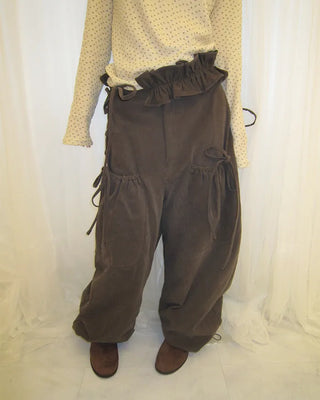 Gathered Belt Set Unique Pocket Peach Cotton Pants