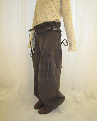 Gathered Belt Set Unique Pocket Peach Cotton Pants