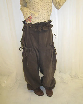 Gathered Belt Set Unique Pocket Peach Cotton Pants