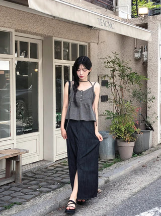 [4 colors] Slit Denim Long Skirt