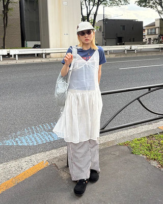 See-through gathered yoke camisole dress