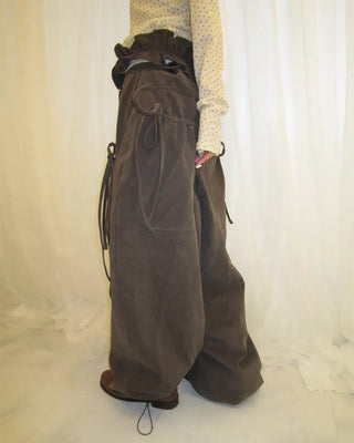 Gathered Belt Set Unique Pocket Peach Cotton Pants