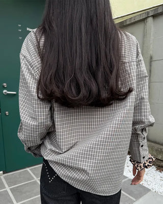 Big Ribbon Tie Check Blouse