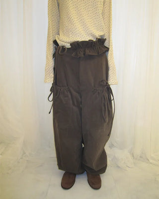 Gathered Belt Set Unique Pocket Peach Cotton Pants