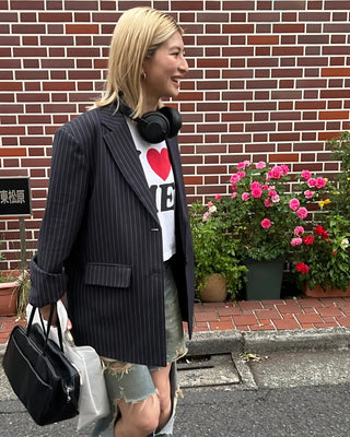 Striped Shoulder Pad Oversized Jacket
